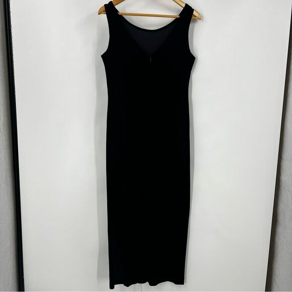Adrianna Papell Vintage Elegant Black Velvet Side Slit Sleeveless Dress Sz 6 - Picture 1 of 5